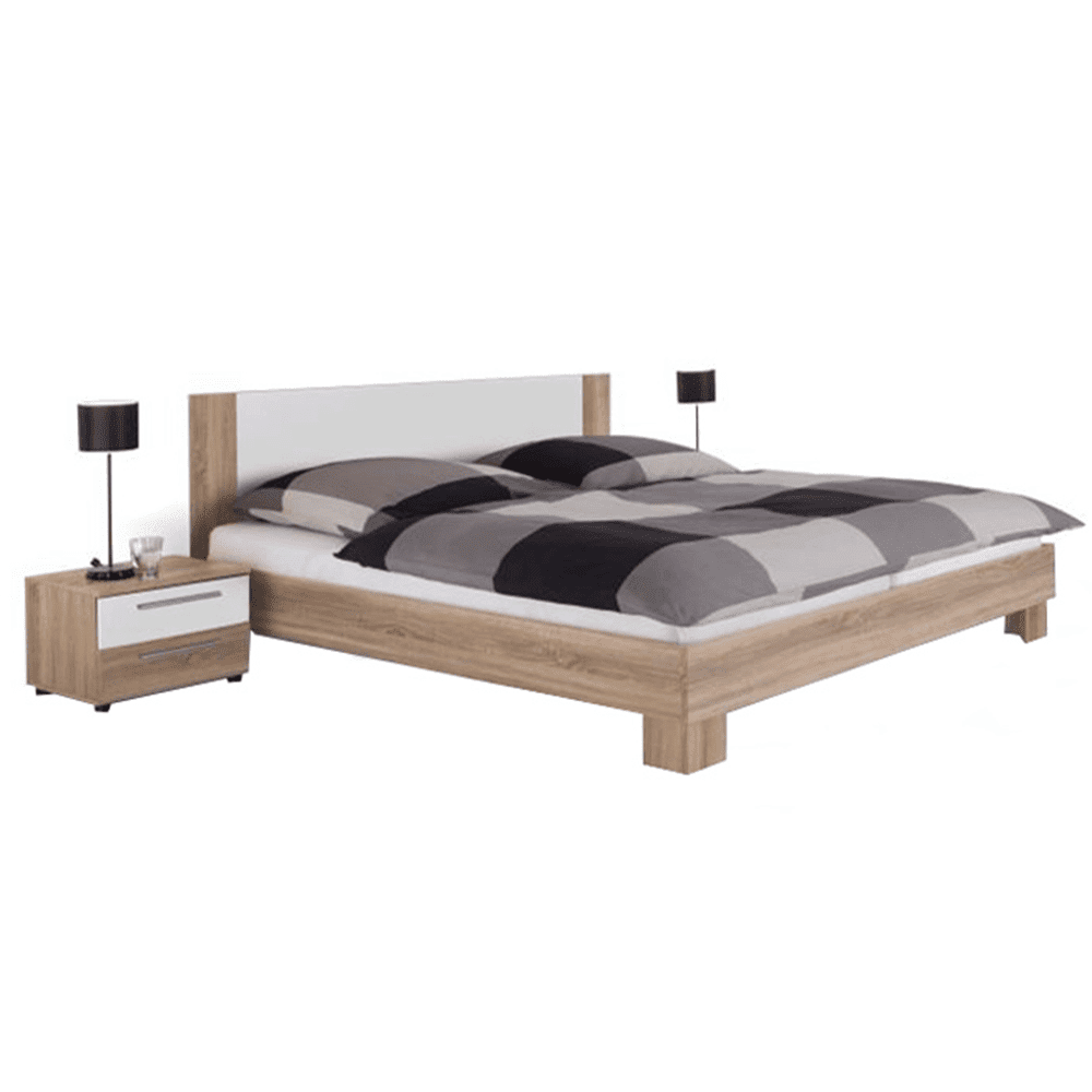 KONDELA Manželská posteľ, s 2 nočnými stolíky, dub sonoma / biela, 180x200, MARTINA
