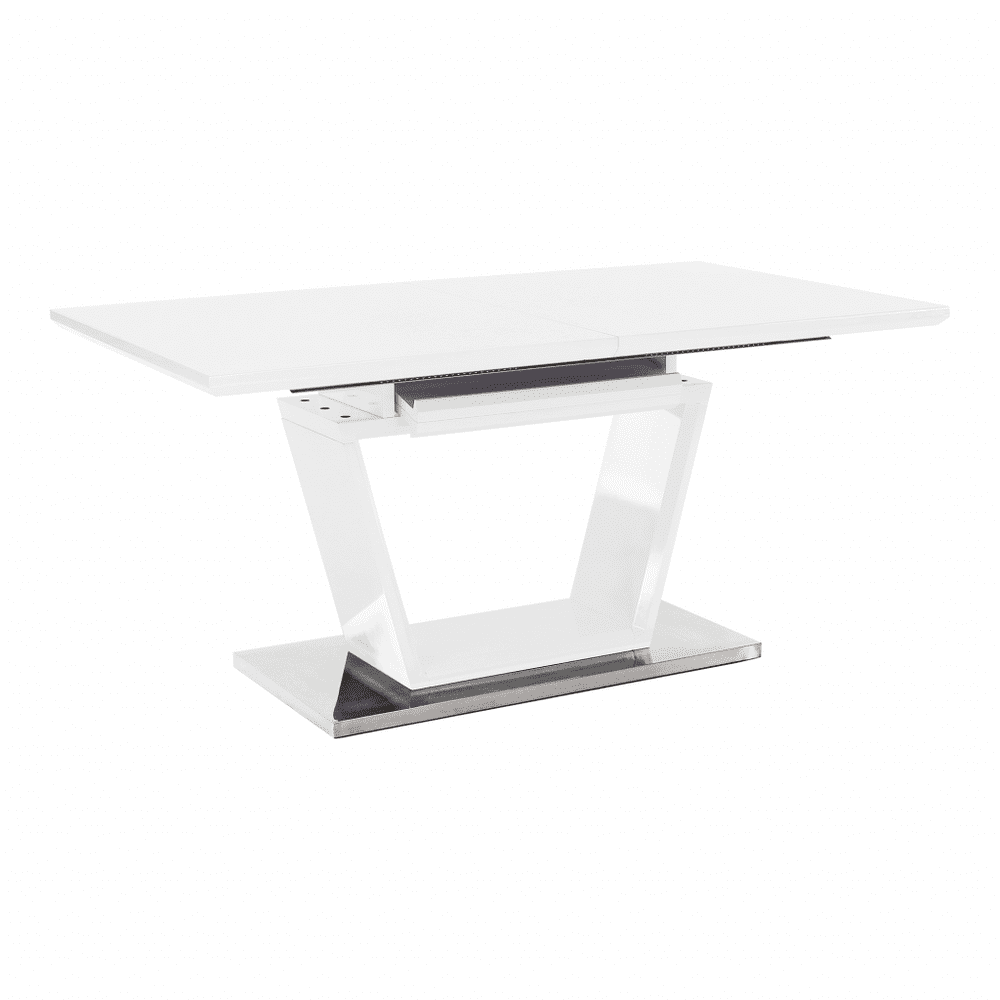 KONDELA Jedálenský stôl, rozkladacia, biela extra vysoký lesk / ocel, 160-220x90 cm, PERAK
