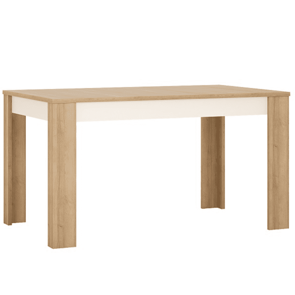 KONDELA Jedálenský stôl LYOT03, rozkladacia, dub riviéra / biela, 140-180x85 cm, LEONARDO