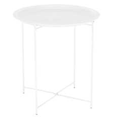 KONDELA Príručný stolík s odnímateľnou táckou, biela, RENDER