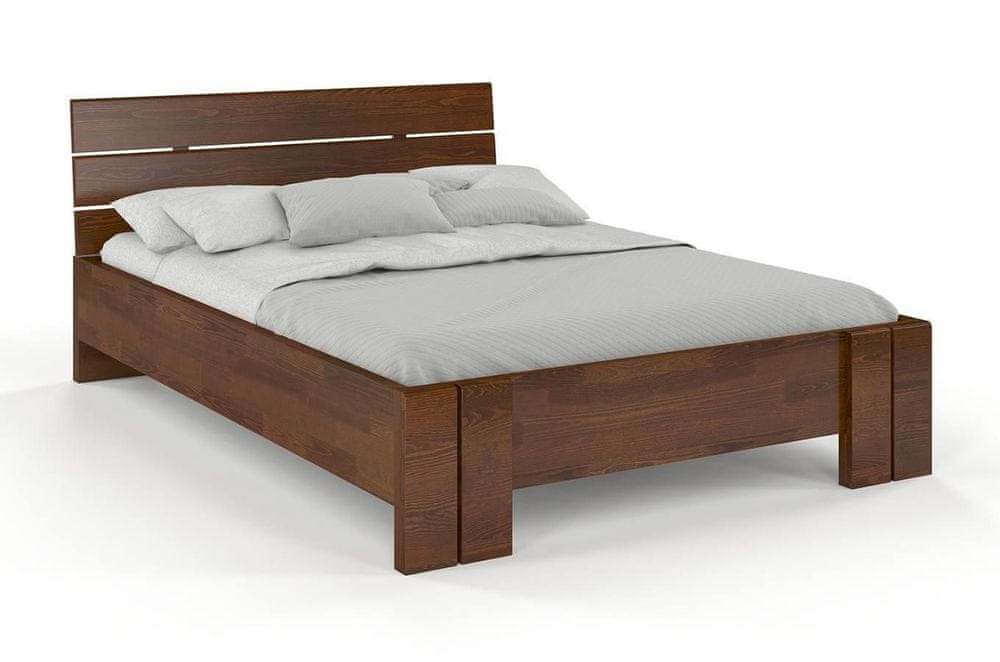 eoshop Drevená posteľ s úložným priestorom Arhus High & BC, borovica (Rozmer: 200x200 cm, Farba: Orech)