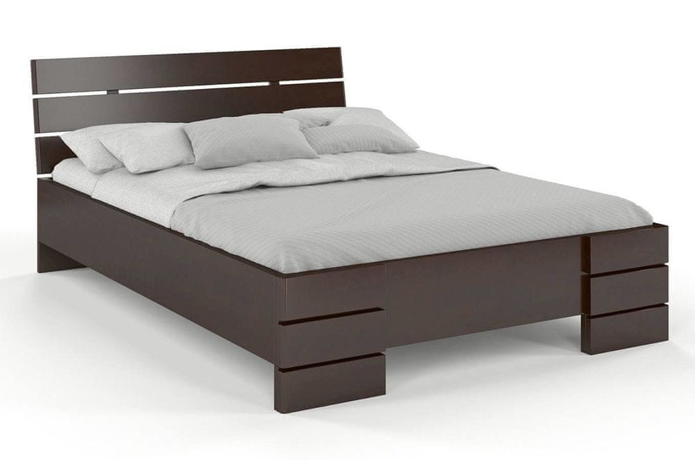 eoshop Drevená posteľ SANDEMO High BC Long s úložným priestorom, dlhšia 20cm, buk (Rozmer: 160x220 cm, Farba: Palisander)