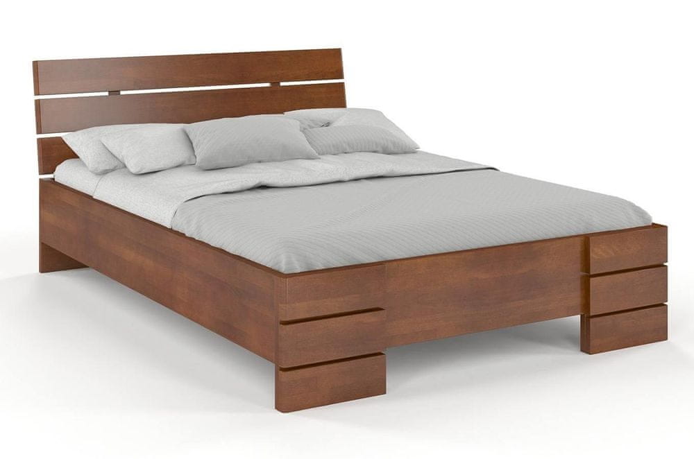 eoshop Drevená posteľ Sandemo High & LONG, dlhšia 20cm, buk (Rozmer: 200x220 cm, Farba: Orech)
