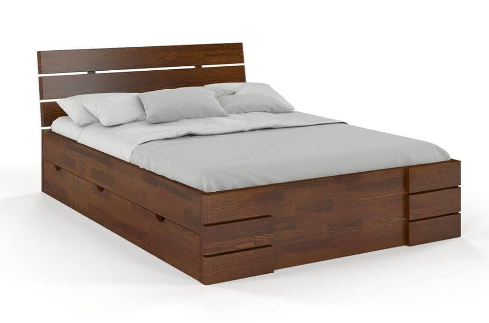 eoshop Drevená posteľ so šuplíkmi Sandemo High Drawers, borovica (Rozmer: 90x200 cm, Farba: Orech)