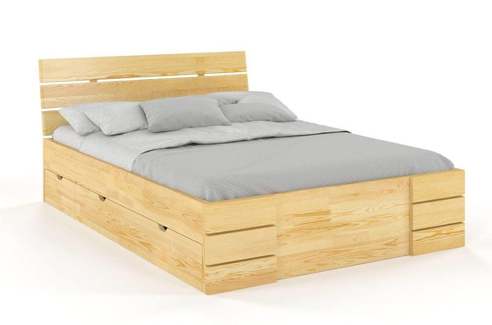 eoshop Drevená posteľ so šuplíkmi Sandemo High Drawers, borovica (Rozmer: 120x200 cm, Farba: Prírodná)