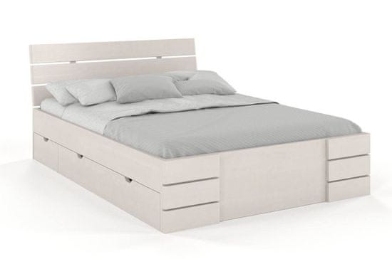 eoshop Drevená posteľ so šuplíkmi Sandemo High Drawers, borovica (Rozmer: 90x200 cm, Farba: Biela)