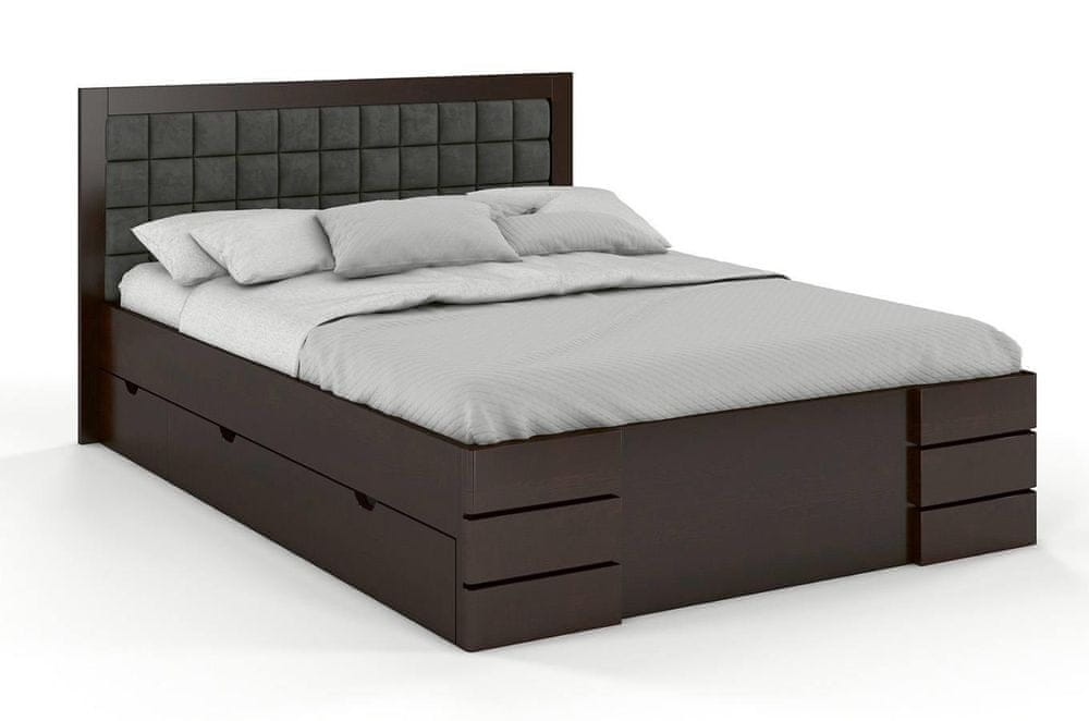 eoshop Drevená posteľ s úložným priestorom Gotland High Drawers, borovica (Rozmer: 200x200 cm, Farba dreva: Palisander, Farba látky: Casablanca 2315)
