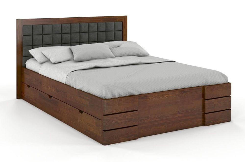 eoshop Drevená posteľ s úložným priestorom Gotland High Drawers, borovica (Rozmer: 120x200 cm, Farba dreva: Orech, Farba látky: Casablanca 2301)