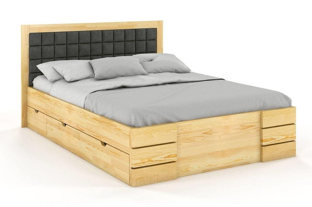 eoshop Drevená posteľ s úložným priestorom Gotland High Drawers, borovica (Rozmer: 140x200 cm, Farba dreva: Prírodné, Farba látky: Casablanca 2315)