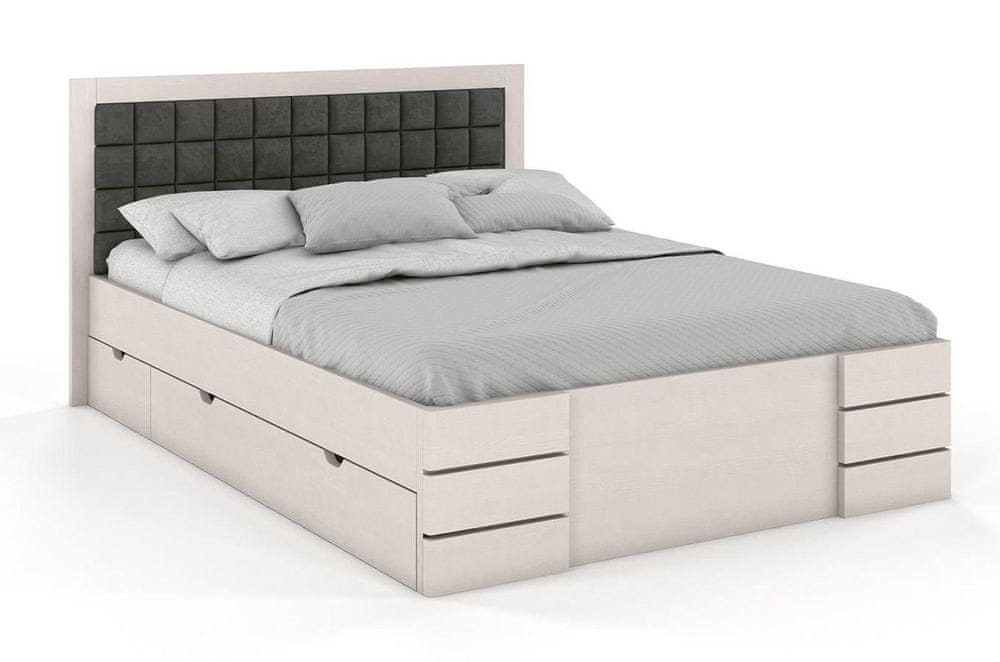 eoshop Drevená posteľ s úložným priestorom Gotland High Drawers, borovica (Rozmer: 180x200 cm, Farba dreva: Biela, Farba látky: Casablanca 2301)