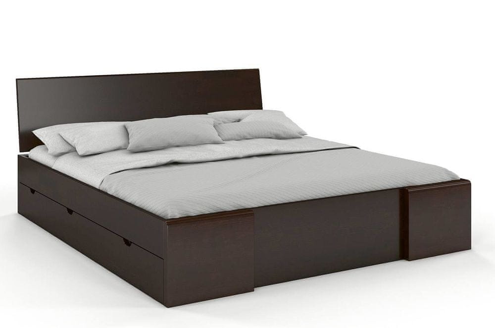 eoshop Drevená posteľ so šuplíkmi Hessler High Drawers, borovica (Rozmer: 140x200 cm, Farba: Palisander)