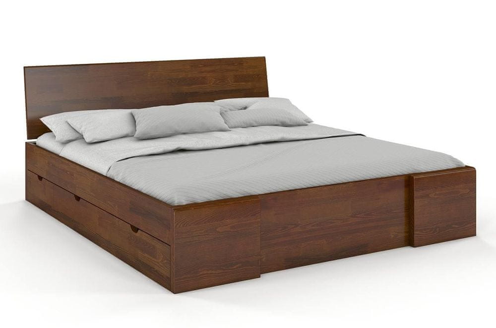 eoshop Drevená posteľ so šuplíkmi Hessler High Drawers, borovica (Rozmer: 160x200 cm, Farba: Orech)