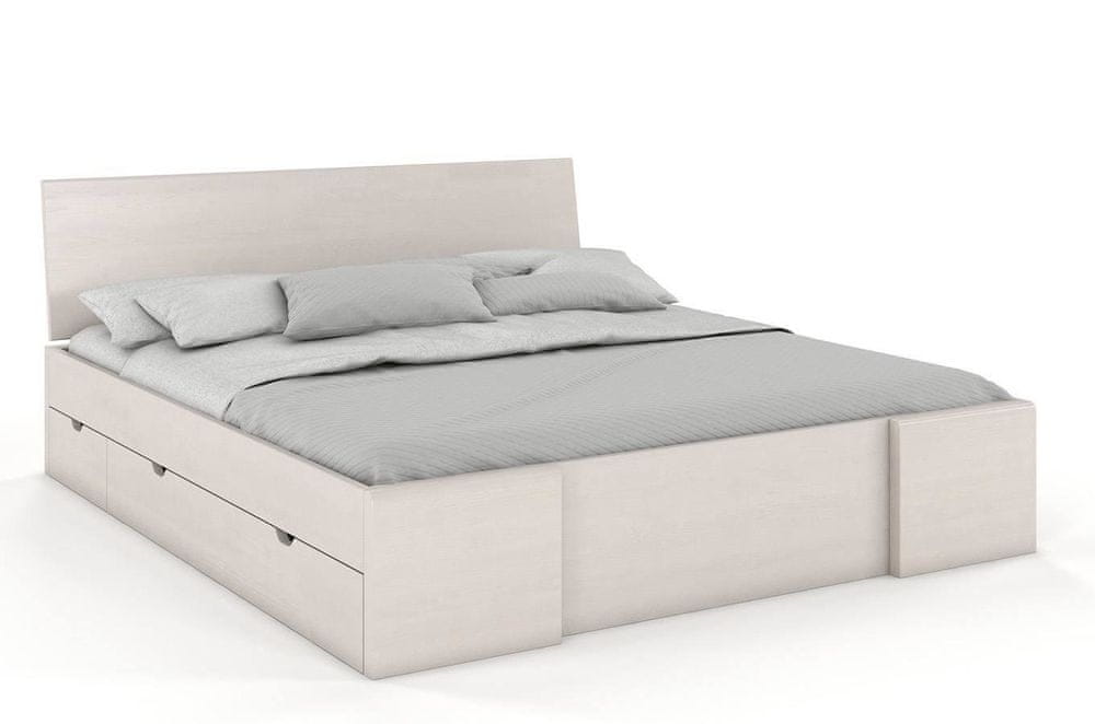 eoshop Drevená posteľ so šuplíkmi Hessler High Drawers, borovica (Rozmer: 180x200 cm, Farba: Biela)