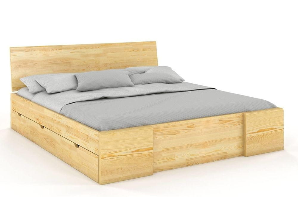 eoshop Drevená posteľ so šuplíkmi Hessler High Drawers, borovica (Rozmer: 120x200 cm, Farba: Prírodná)