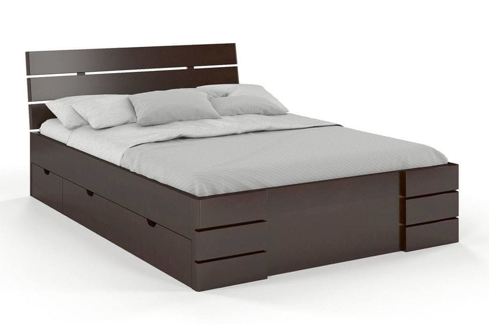 eoshop Drevená posteľ so šuplíkmi Sandemo High Drawers, buk (Rozmer: 90x200 cm, Farba: Palisander)