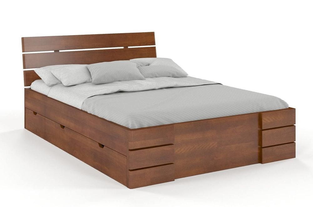 eoshop Drevená posteľ so šuplíkmi Sandemo High Drawers, buk (Rozmer: 90x200 cm, Farba: Orech)