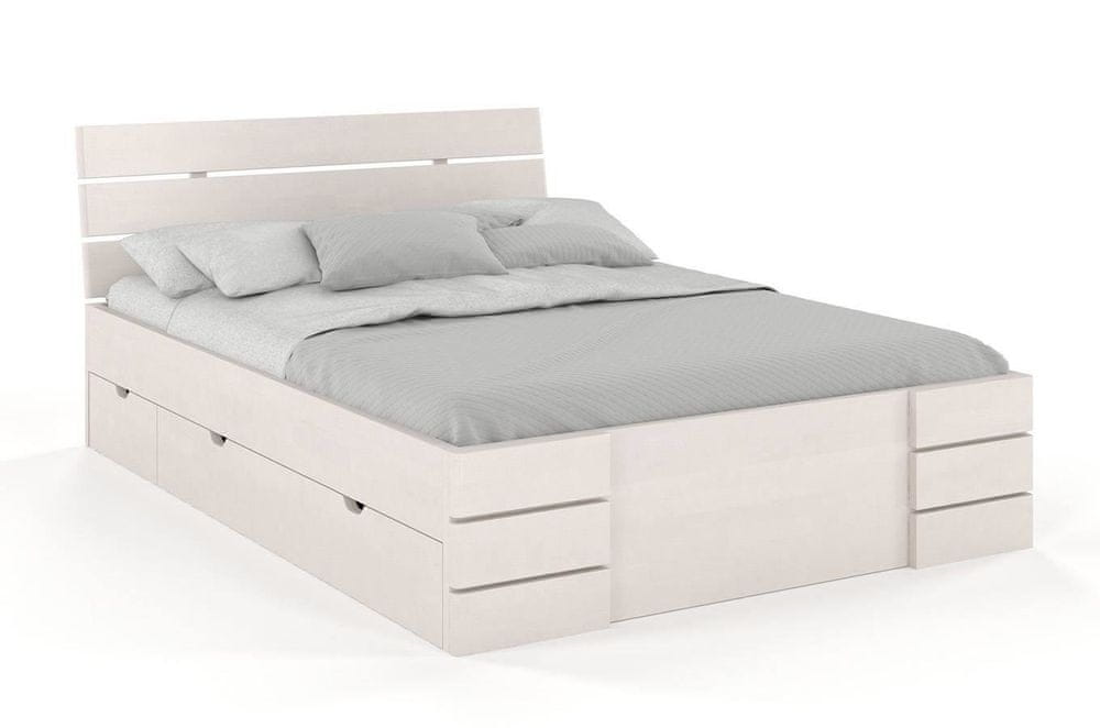 eoshop Drevená posteľ so šuplíkmi Sandemo High Drawers, buk (Rozmer: 90x200 cm, Farba: Biela)