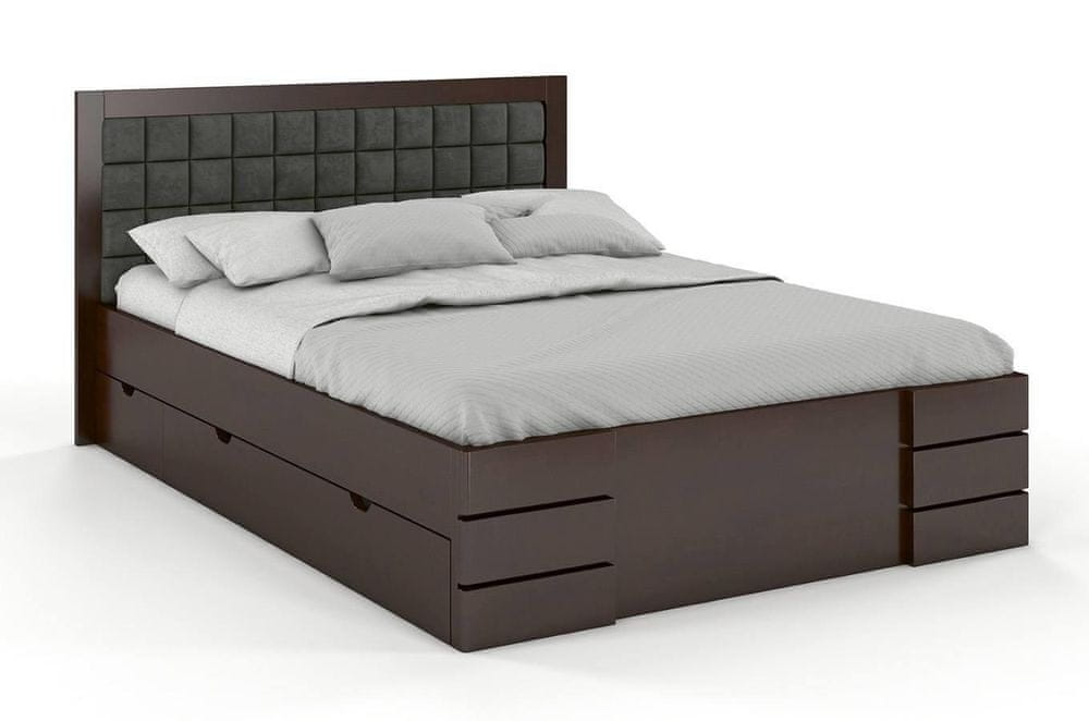 eoshop Čalúnená posteľ Gotland High Drawers s úložným priestorom, buk (Rozmer: 140x200 cm, Farba dreva: Palisander, Farba látky: Casablanca 2314)