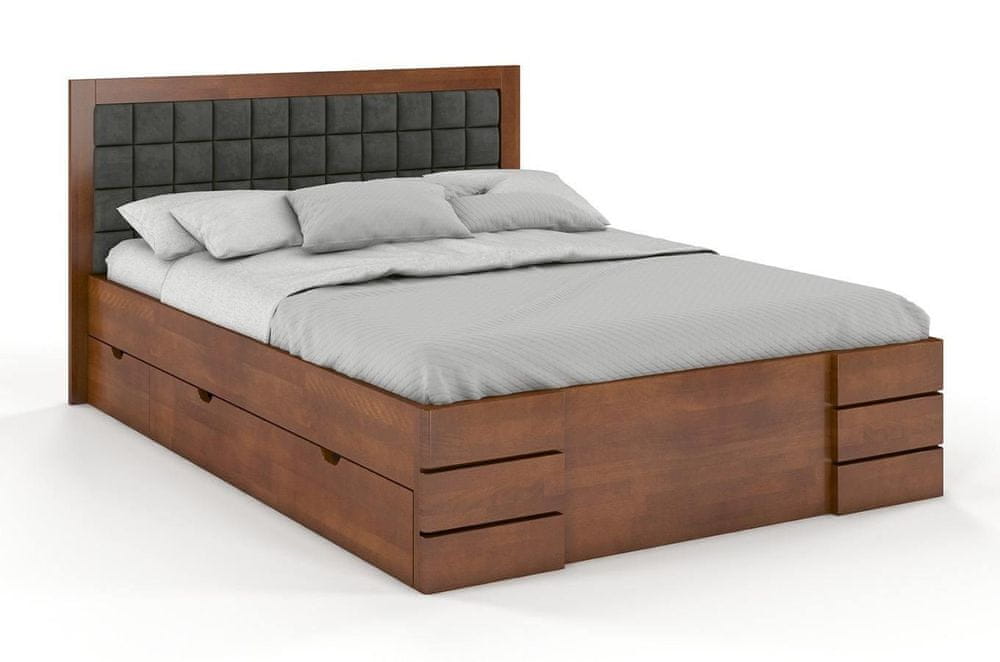 eoshop Čalúnená posteľ Gotland High Drawers s úložným priestorom, buk (Rozmer: 180x200 cm, Farba dreva: Orech, Farba látky: Casablanca 2303)