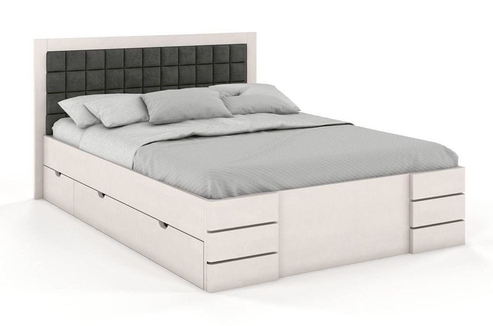 eoshop Čalúnená posteľ Gotland High Drawers s úložným priestorom, buk (Rozmer: 180x200 cm, Farba dreva: Biela, Farba látky: Casablanca 2315)