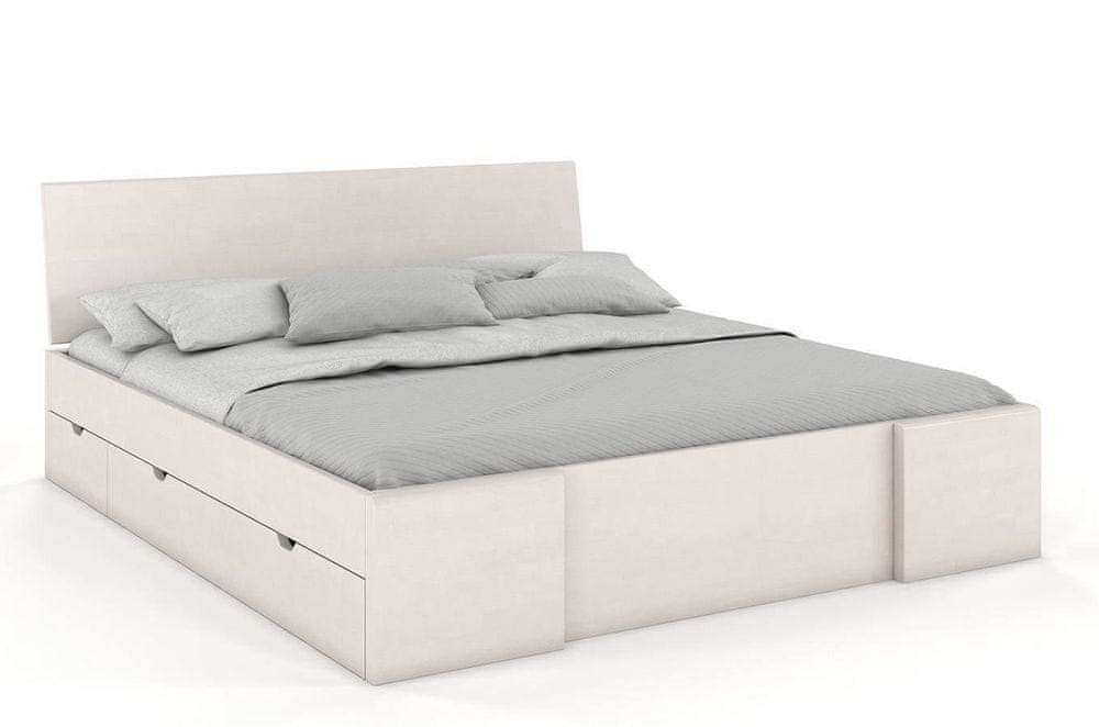 eoshop Drevená posteľ so šuplíkmi Hessler High Drawers, buk (Rozmer: 200x200 cm, Farba: Biela)