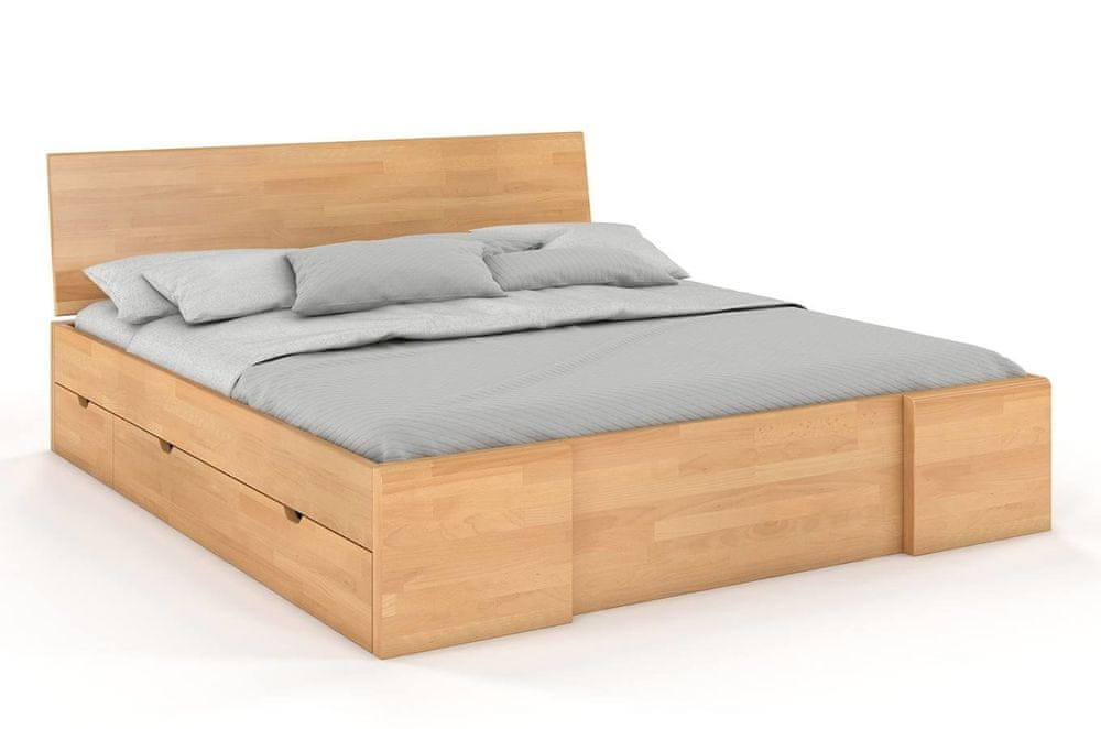 eoshop Drevená posteľ so šuplíkmi Hessler High Drawers, buk (Rozmer: 120x200 cm, Farba: Prírodná)