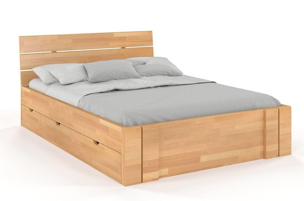 eoshop Drevená posteľ s úložným priestorom Arhus High Drawers, buk (Rozmer: 200x200 cm, Farba: Prírodná)