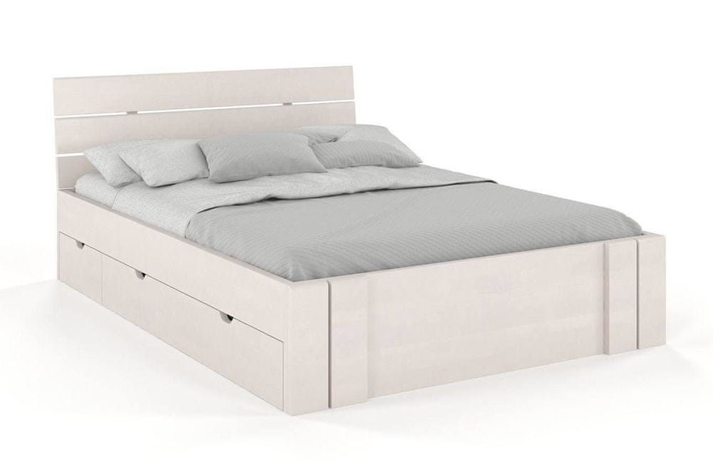 eoshop Drevená posteľ s úložným priestorom Arhus High Drawers, buk (Rozmer: 180x200 cm, Farba: Biela)