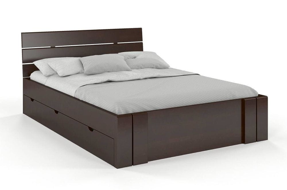 eoshop Drevená posteľ s úložným priestorom Arhus High Drawers, buk (Rozmer: 140x200 cm, Farba: Palisander)