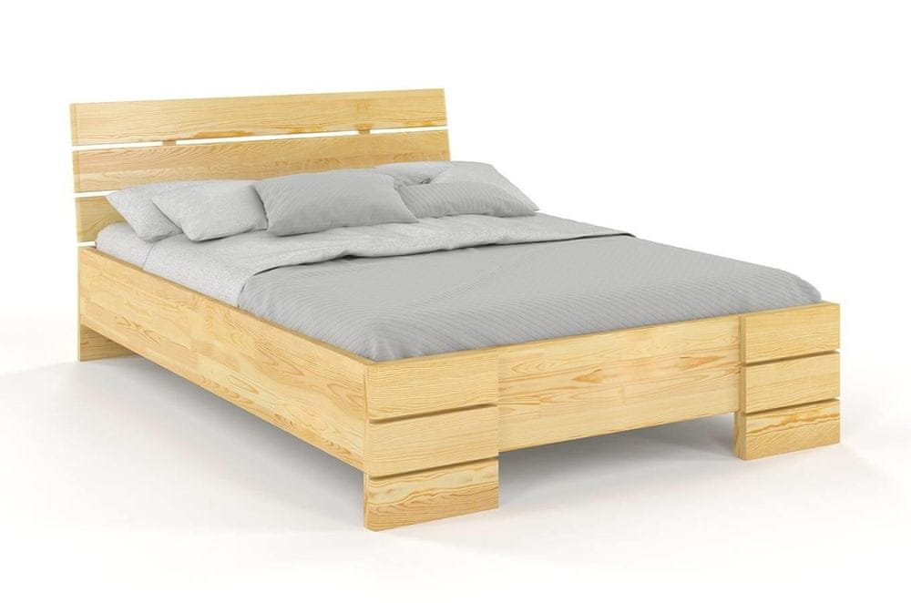 eoshop Drevená posteľ SANDEMO High BC Long s úložným priestorom, dlhšia 20cm, borovica (Rozmer: 200x220 cm, Farba: Prírodná)