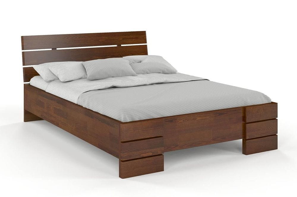 eoshop Drevená posteľ SANDEMO High BC Long s úložným priestorom, dlhšia 20cm, borovica (Rozmer: 200x220 cm, Farba: Orech)