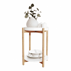 KONDELA Príručný stolík s odnímateľnou táckou, biela / prírodná, KABRA