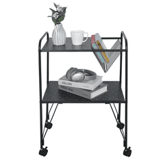 KONDELA Príručný stolík pojazdný, viacúčelový, kov / plast, čierna, KORETE