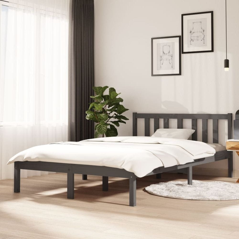 Vidaxl Rám postele, sivý, masívne drevo, 120 x 200 cm