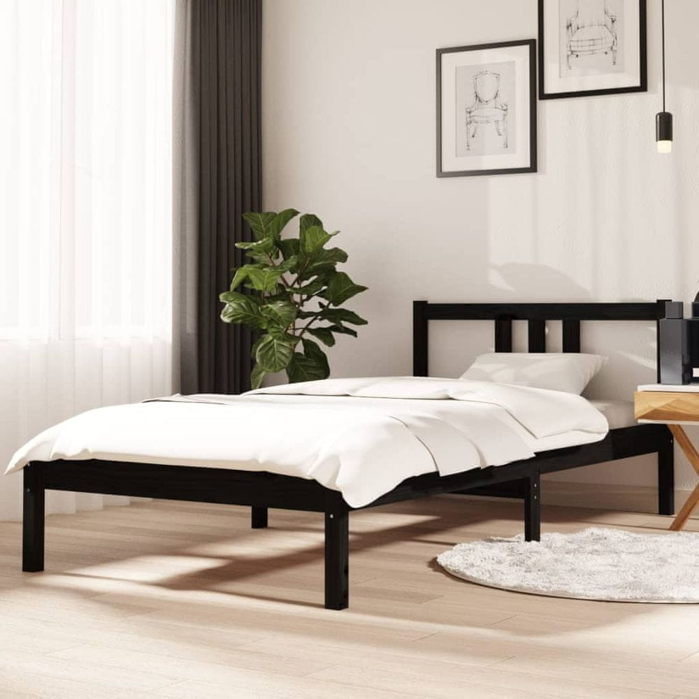Vidaxl Rám postele, čierny, masívne drevo, 90x190 cm, jednolôžkový