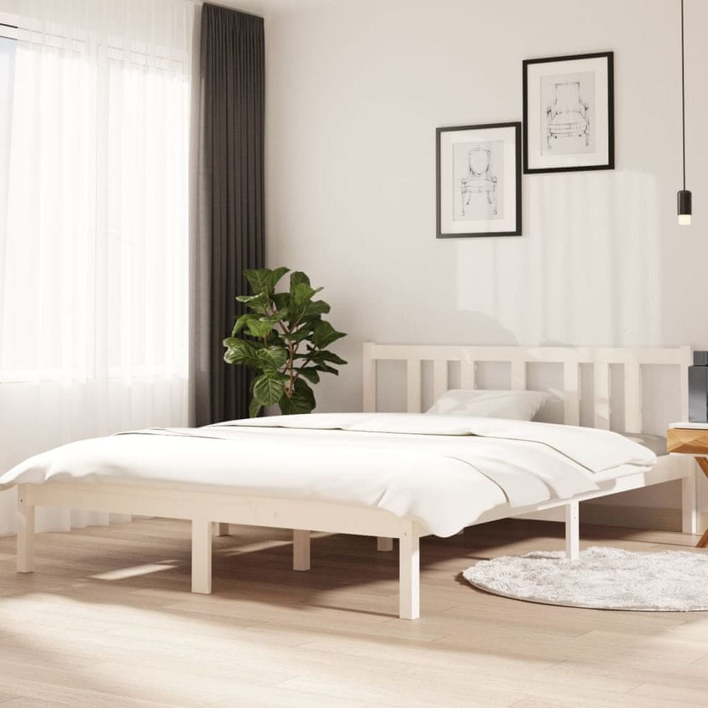 Vidaxl Rám postele, biely, masívne drevo, 140 x 200 cm