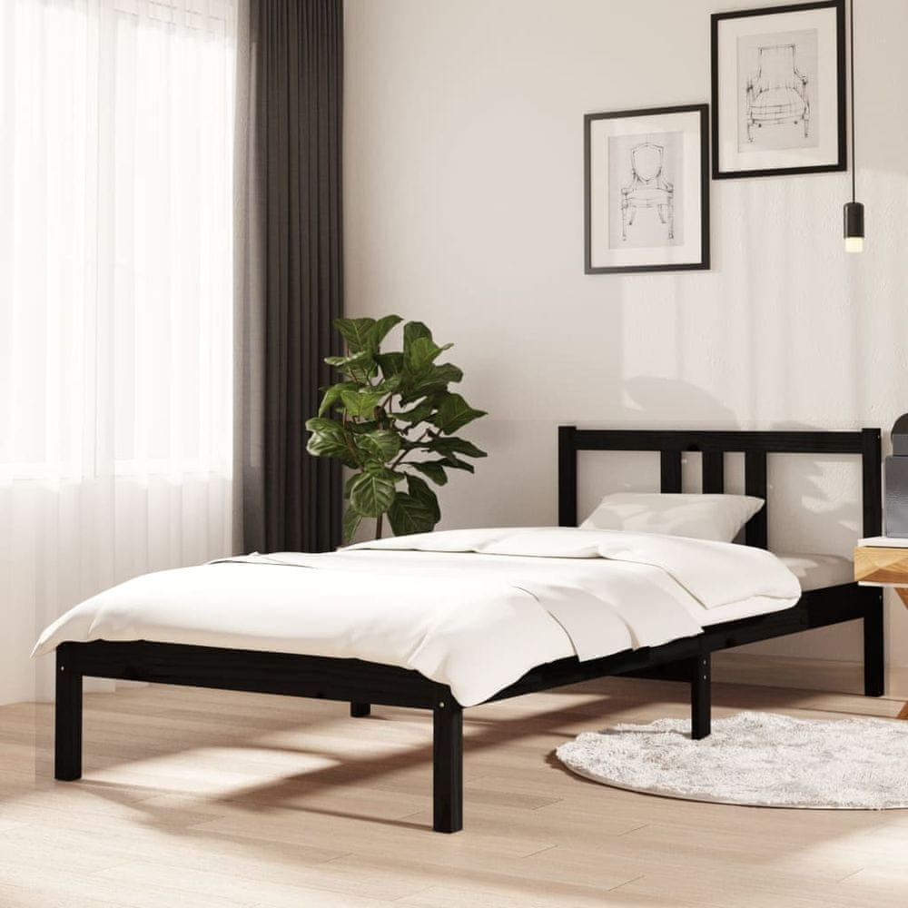 Vidaxl Rám postele, čierny, masívne drevo, 90 x 200 cm