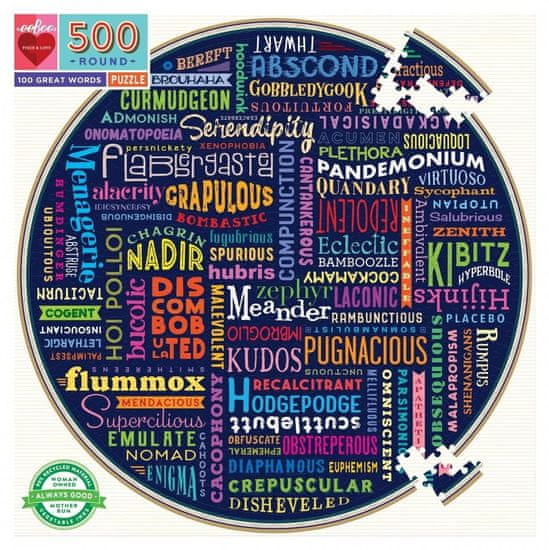 eeBoo Okrúhle puzzle 100 skvelých slov 500 dielikov