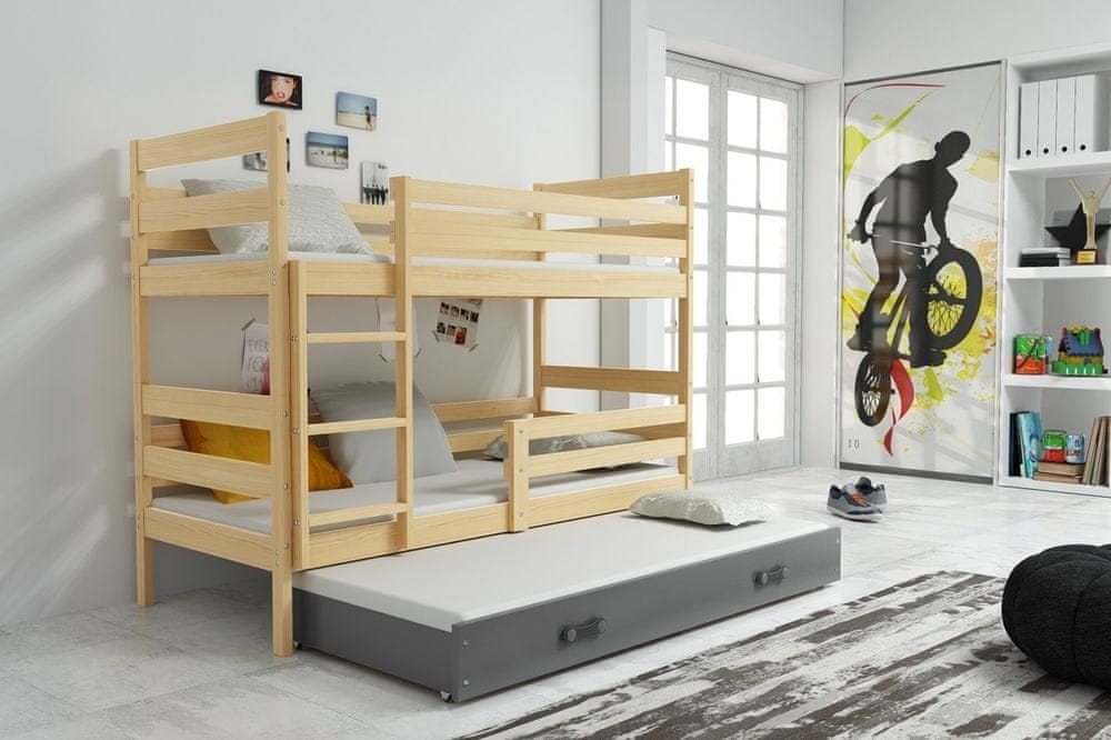 eoshop Poschodová posteľ s prístelkou Norbert borovica/grafit