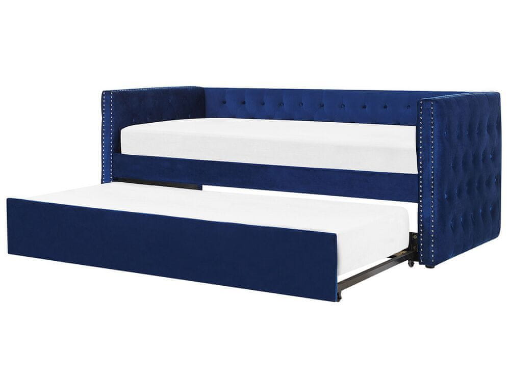 Beliani Výsuvná posteľ v modrom zamate 90 x 200 cm GASSIN