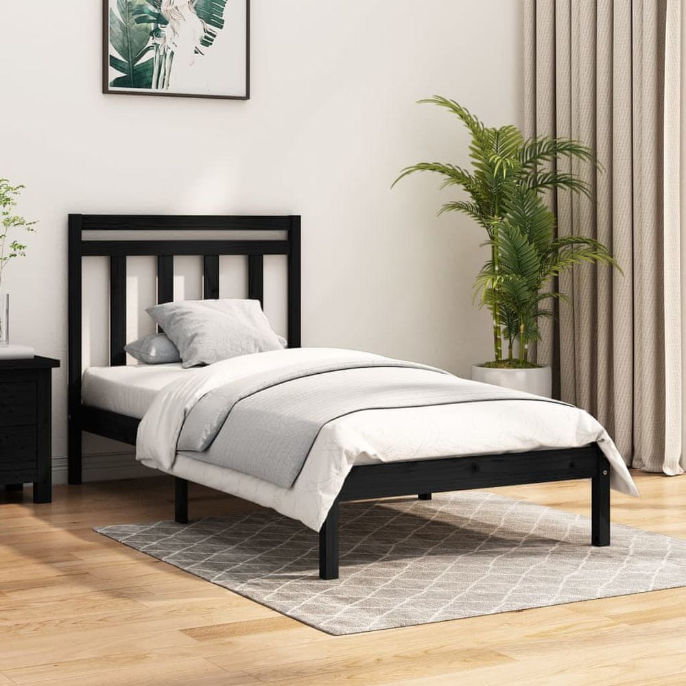 Vidaxl Rám postele, čierny, masívne drevo, 75x190 cm, jednolôžkový