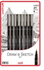 UNI Súprava fixiek "Draw and Sketch", čierna, 8 rôznych liniek, 2UPIN799