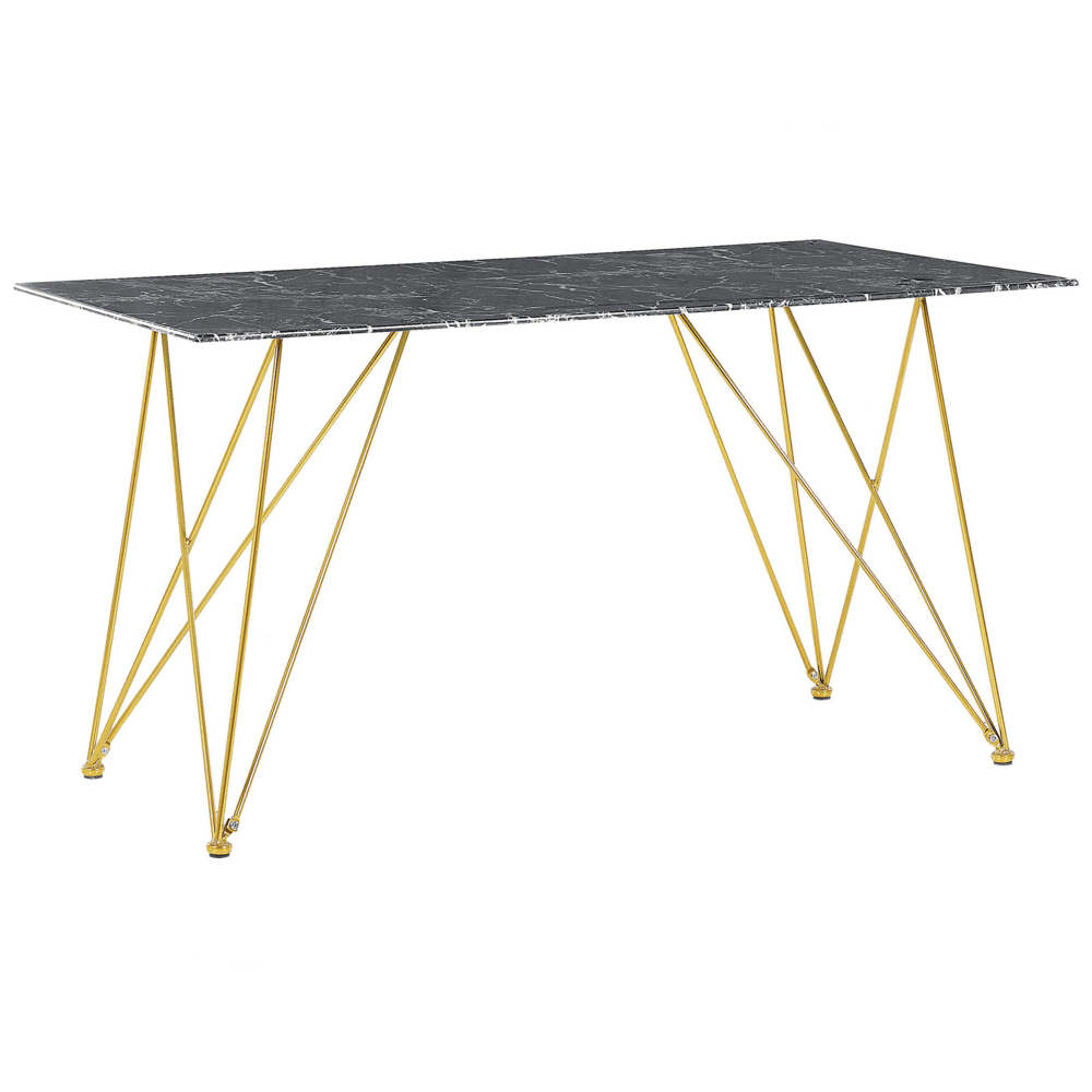 Beliani Jedálenský stôl čierny a zlatý 140 x 80 cm KENTON efekt mramoru