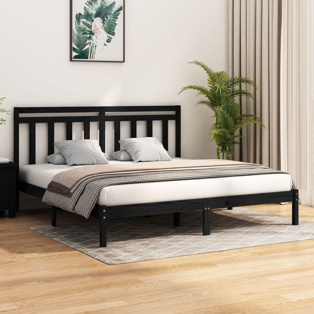Vidaxl Rám postele, čierny, masívne drevo, 200 x 200 cm