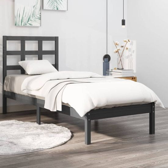 Vidaxl Rám postele, sivý, masívne drevo, 90x200 cm