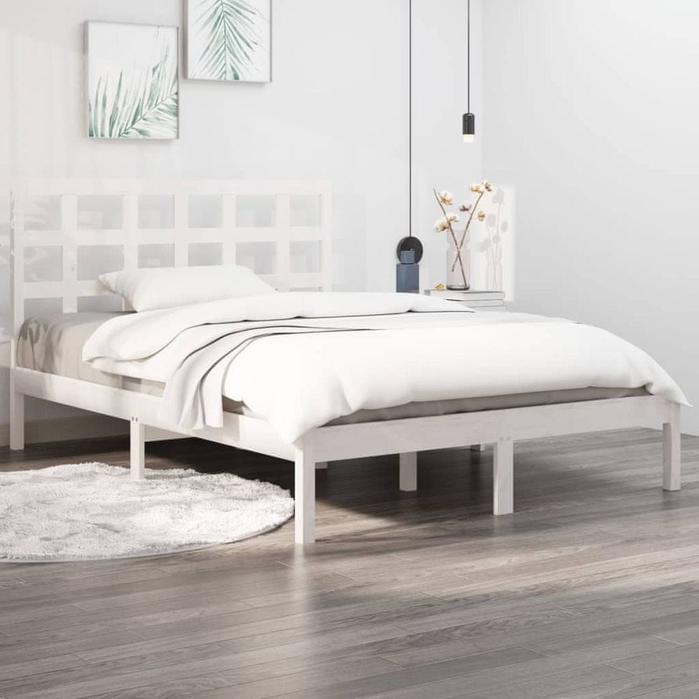 Vidaxl Rám postele, biely, masívne drevo, 150x200 cm, veľkosť King Size
