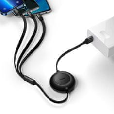 BASEUS Bright Mirror 3in1 flat kábel USB - Micro USB / USB-C / Lightning 3.5A 1.1m, čierny