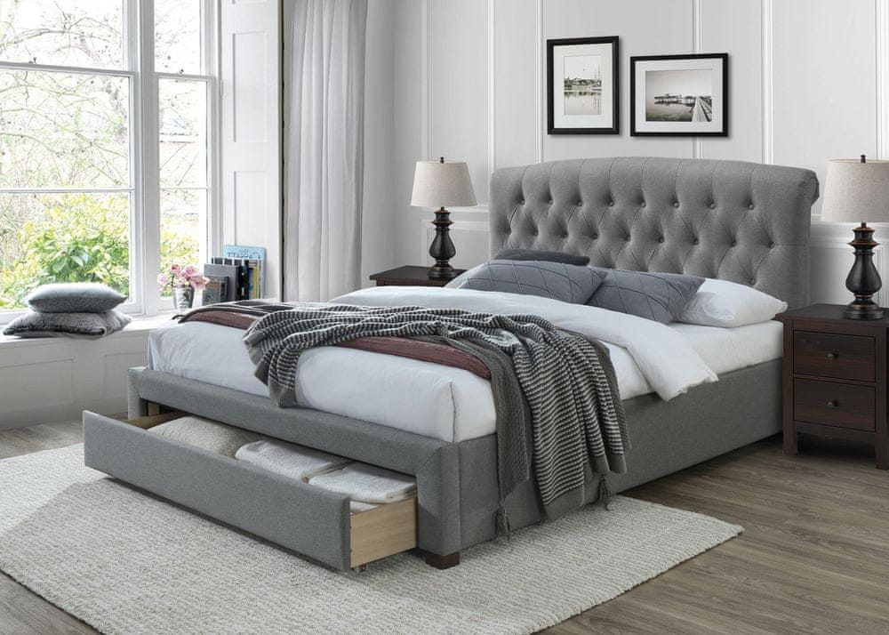 Halmar Čalúnená posteľ Avanti 160x200, sivá s úložným priestorom