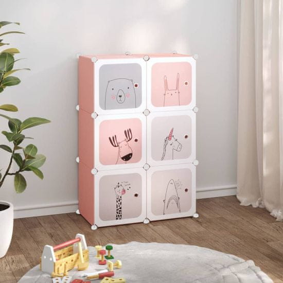 Vidaxl Úložná skrinka v tvare kociek pre deti so 6 kockami ružová PP