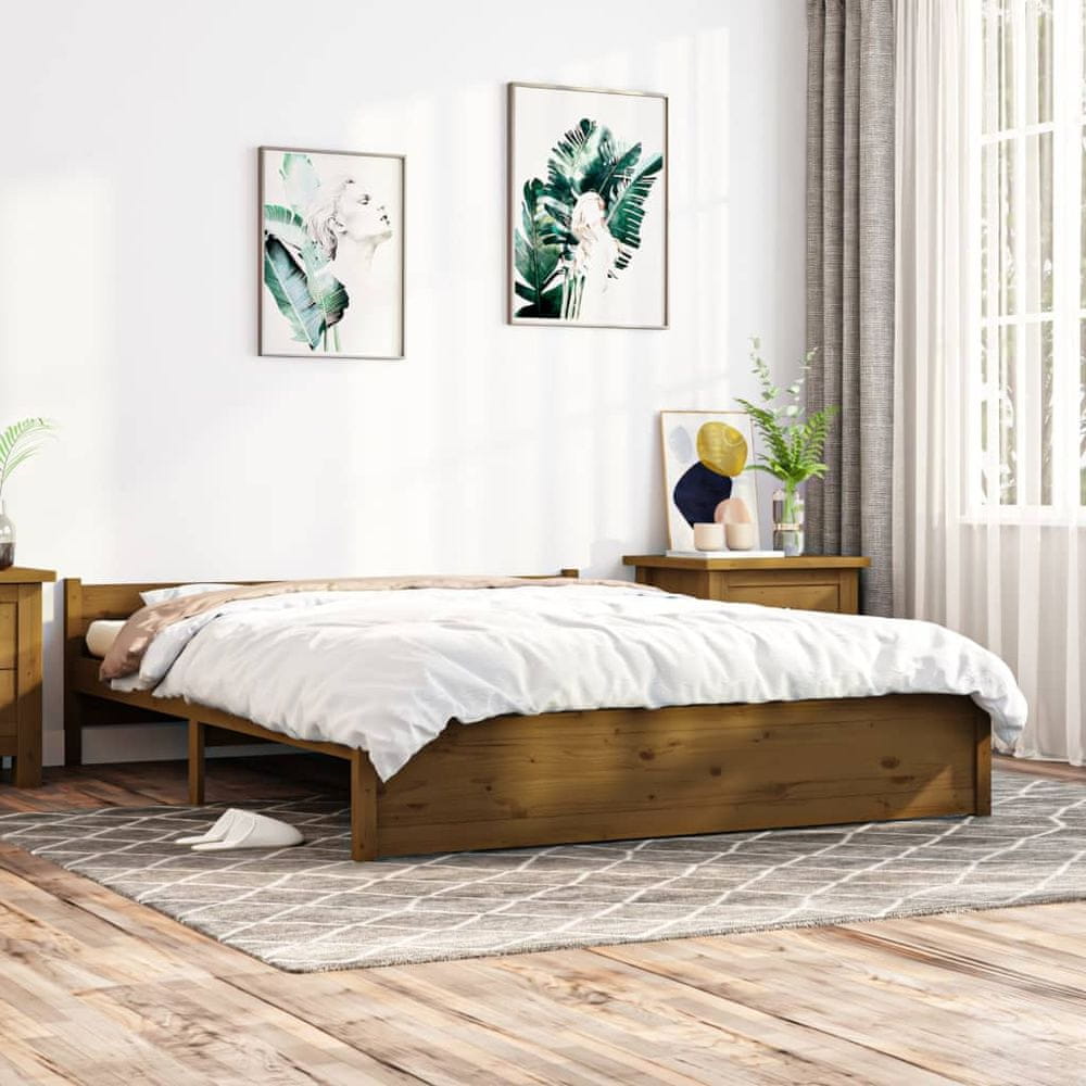 Vidaxl Rám postele, medovo hnedý, masívne drevo, 150x200 cm, veľkosť King Size